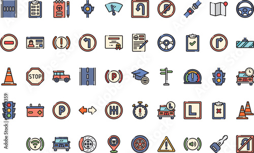 Transportation and road signs Icons Modern Illustration Symbol Design Template for Web and Mobile UI. Editable Stroke Pictogram for Business Projects and Apps.