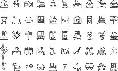 Vacation and leisure activities Icons Modern Illustration Symbol Design Template for Web and Mobile UI. Editable Stroke Pictogram for Business Projects and Apps.