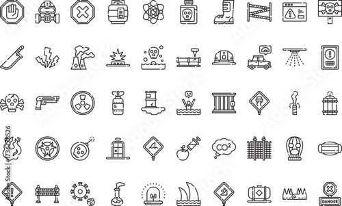Warning and hazard signs Icons Modern Illustration Symbol Design Template for Web and Mobile UI. Editable Stroke Pictogram for Business Projects and Apps.