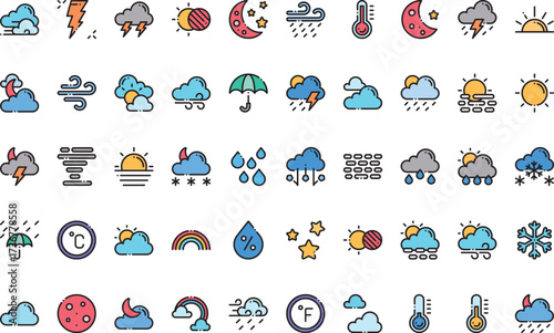 Weather conditions- Icons Modern Illustration Symbol Design Template for Web and Mobile UI. Editable Stroke Pictogram for Business Projects and Apps.