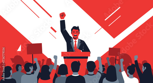 Passionate Speech Delivered By A Leader In Front Of An Energetic Crowd During Demonstration