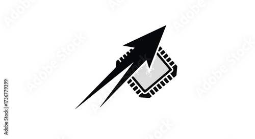 Futuristic arrow graphic emerging from a microchip, symbolizing technological advancement and growth.