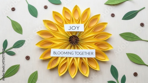 Vibrant Yellow Flower Decoration with Joy and Blooming Together Message