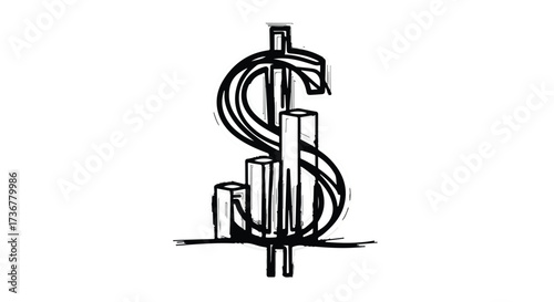 Hand drawn dollar sign merging with upward trending financial graph, symbolizing growth and wealth.