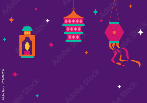 Diwali Festival of Lights abstract social media web banner advertisement. Diwali Hindu festival cute background with traditional lanterns