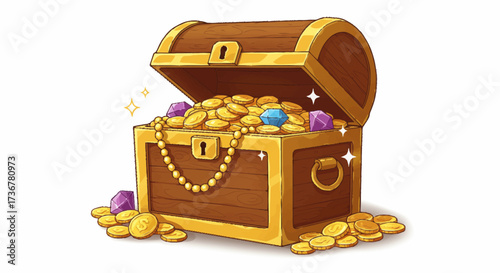 Treasure Chest Overflowing with Gold Coins and Precious Gems, a Symbol of Wealth