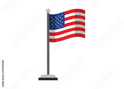 American Flag on a Pole with a Stand on White Background united states stars and stripes