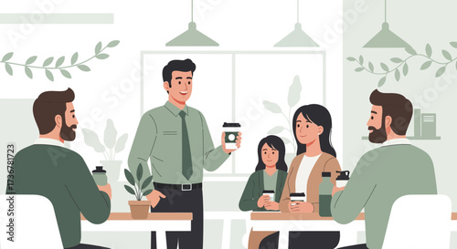 People enjoying coffee and conversation in a cafe setting amidst a friendly atmosphere