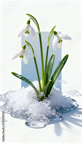 Wallpaper Mural Snowdrops blooming through melting snow with water droplets, symbolizing early spring and renewal Torontodigital.ca