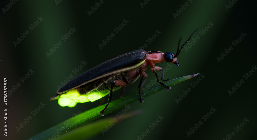 Naklejka premium firefly, glowing abdomen, insect macro