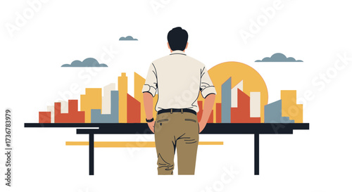 Man Looking at Cityscape Concept Representing Urban Planning and Future Visions