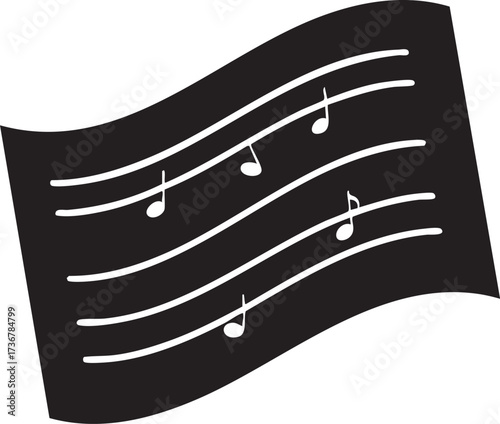 Black silhouette of a musical staff with notes isolated on white background