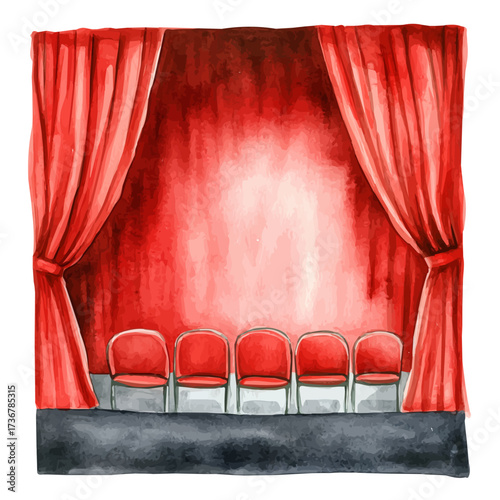 Scottish Indie Theatre, watercolor drawing vector, isolated on a white background.