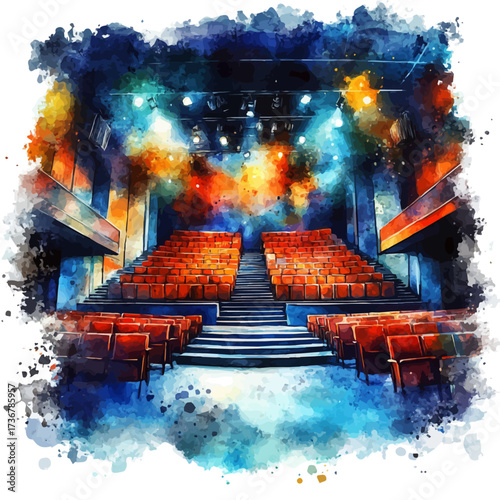 Scottish Indie Theatre, watercolor illustration vector, isolated on a white background.