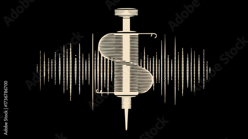 High Cost of Medicine & Healthcare Finance: Dollar Sign Syringe with Sound Wave on Dark Background, Conceptual Illustration
