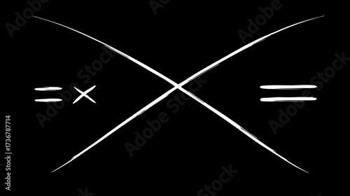 Abstract chalk drawing with equals signs and crossed lines on a dark blackboard, symbolizing a complex problem or solution.