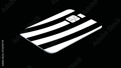 Modern black and white striped payment card with EMV chip for secure financial transactions, digital banking, and cashless commerce