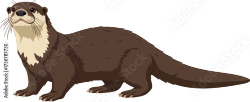 Giant otter (Pteronura brasiliensis) Amazonian aquatic mammal from rivers and wetlands of South America, found in Brazil, Peru, Colombia, Venezuela and Guyana, vector illustration isolated