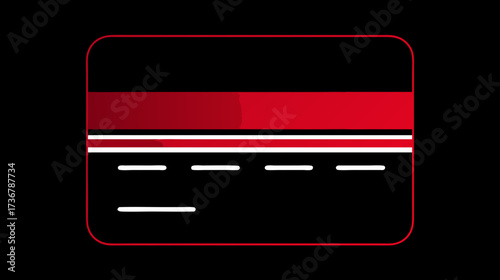 Modern black and red payment card icon illustration, financial technology, online banking, secure transaction, e-commerce, money concept.