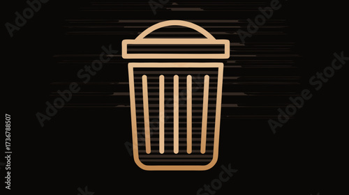 Golden outline trash can icon on a dark digital background, symbolizing data deletion, waste removal, and digital cleanup.