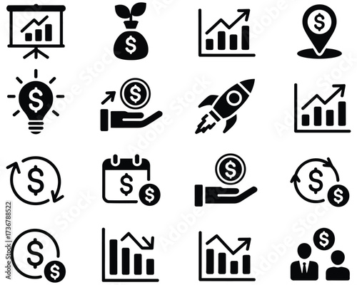 Financial Growth Icons Business, Investment, and Success Symbols