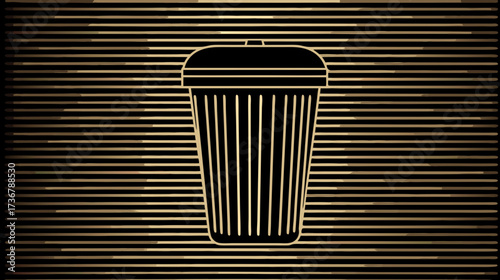 Abstract glowing takeaway cup with linear pattern background, modern minimalist coffee concept illustration