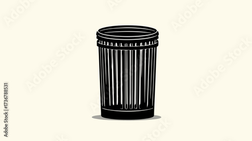 Black Corrugated Waste Bin Illustration. Empty Garbage Can Vector Graphic for Trash Disposal, Recycling, and Cleanliness Concepts.
