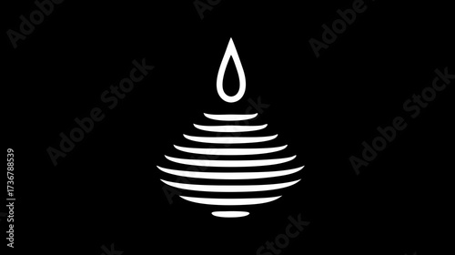 Minimalist white liquid drop icon with concentric ripple lines on a black background, elegant abstract design, essential element concept