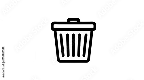 Simple black outline trash can icon representing waste disposal, delete, garbage, recycling, refuse, and removal concepts. Minimalist vector graphic symbol.