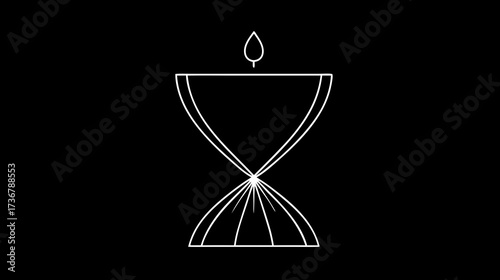 Elegant abstract white line art symbol: modern candle, spiritual chalice, or timeless hourglass icon on a black background.