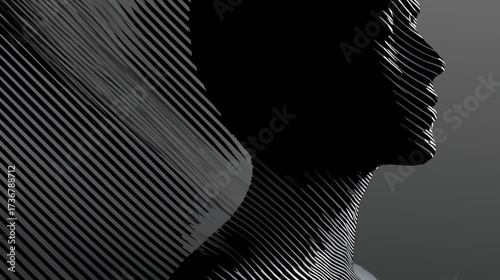 Abstract human profile made of digital lines, representing artificial intelligence, data, modern technology, and future identity.