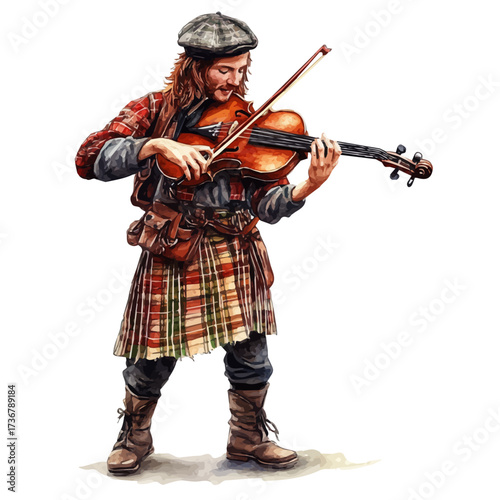 Scottish Artistic Festival, watercolor painting vector, isolated on a white background.