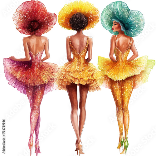 Rio Vibrant Parade, watercolor drawing vector, isolated on a white background.
