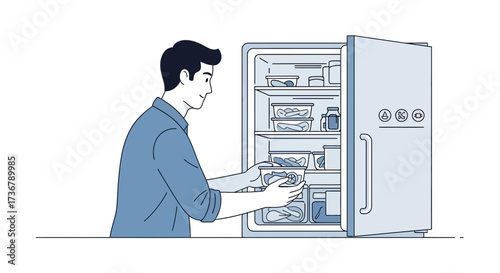Man Organizes Food In Refrigerator, Perfect Storage Solutions For Keeping Freshness