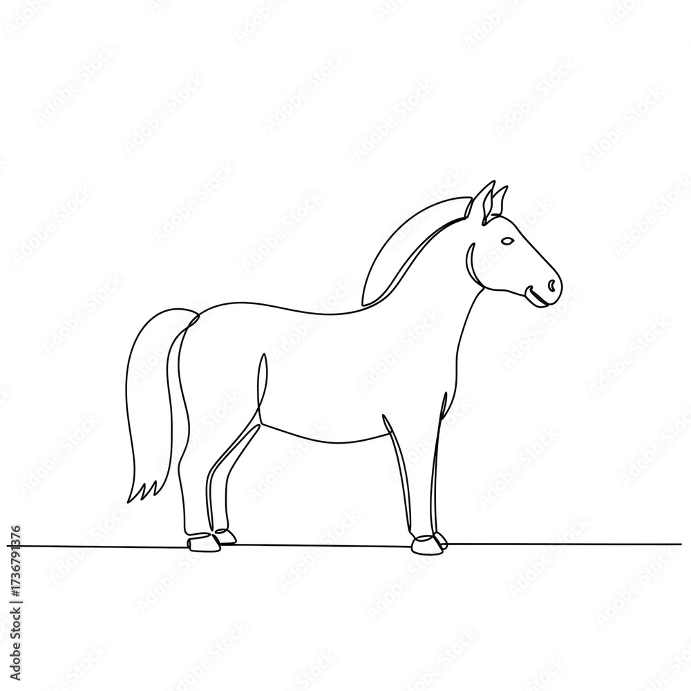 Fototapeta premium Continuous line drawing of a horse standing on a flat surface 