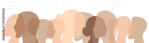 Group of diverse silhouette multinational people profile view. Relationship communication interaction banner