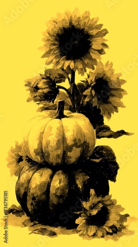 arrangement of sunflowers and pumpkins in an autumn display for seasonal decor