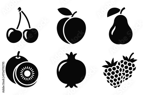 Diverse collection of fresh fruit silhouettes representing healthy food choices and organic produce