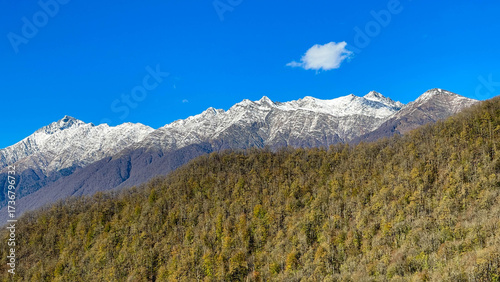 Panoramic view of the autumn mountains
