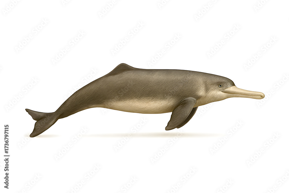 Naklejka premium Lifelike Ganges River Dolphin Vector Illustration – Natural Pose on White Background