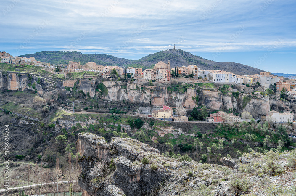 Obraz premium Urban scene, view of the town of Cuenca with the Jucar Gorge, Spain
