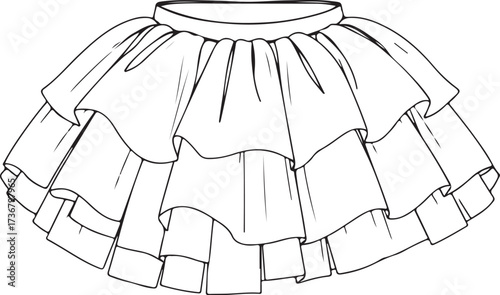 Tutu Skirt Clothes Simple Hand-drawn Sketch Doodle Drawing Vector Illustration, Black and white Line Linear Isolated Art