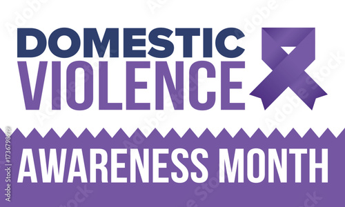 Domestic Violence Awareness Month in October. Celebrate annual in United States. Awareness purple ribbon. Day of Unity. Prevention campaign. Stop women abuse. Poster, banner and background. Vector
