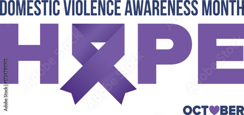 Domestic Violence Awareness Month in October. Celebrate annual in United States. Awareness purple ribbon. Day of Unity. Prevention campaign. Stop women abuse. Poster, banner and background. Vector