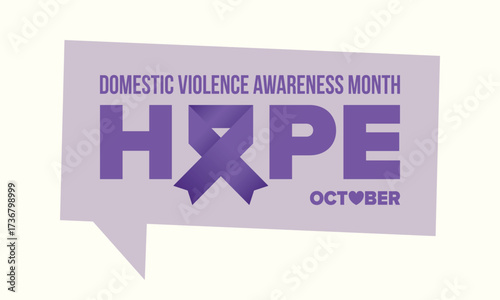 Domestic Violence Awareness Month in October. Celebrate annual in United States. Awareness purple ribbon. Day of Unity. Prevention campaign. Stop women abuse. Poster, banner and background. Vector