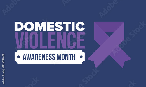 Domestic Violence Awareness Month in October. Celebrate annual in United States. Awareness purple ribbon. Day of Unity. Prevention campaign. Stop women abuse. Poster, banner and background. Vector