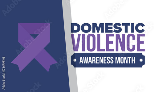 Domestic Violence Awareness Month in October. Celebrate annual in United States. Awareness purple ribbon. Day of Unity. Prevention campaign. Stop women abuse. Poster, banner and background. Vector