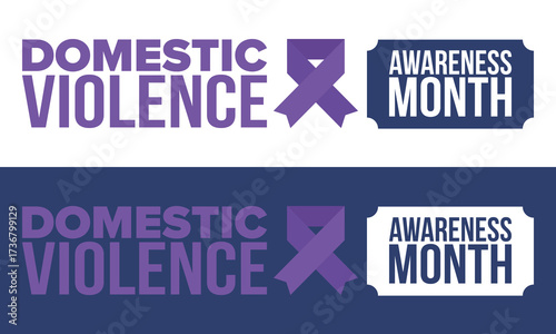 Domestic Violence Awareness Month in October. Celebrate annual in United States. Awareness purple ribbon. Day of Unity. Prevention campaign. Stop women abuse. Poster, banner and background. Vector