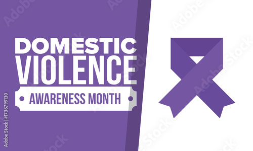 Domestic Violence Awareness Month in October. Celebrate annual in United States. Awareness purple ribbon. Day of Unity. Prevention campaign. Stop women abuse. Poster, banner and background. Vector