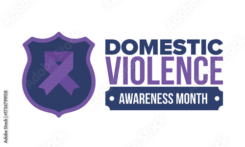 Domestic Violence Awareness Month in October. Celebrate annual in United States. Awareness purple ribbon. Day of Unity. Prevention campaign. Stop women abuse. Poster, banner and background. Vector